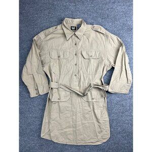 NLST Army Dress Women's Large Beige Shirt Long Sleeve Collared Button Up Belted